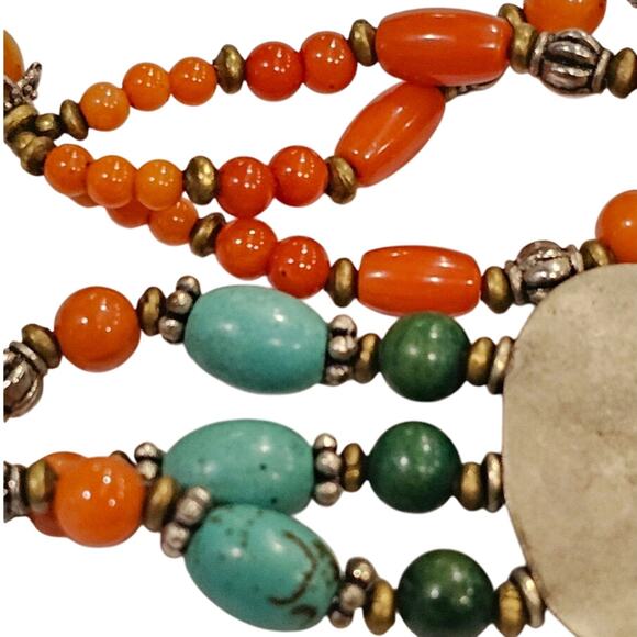 Tibetan Ornate Turquoise and Coral Necklace - Picture 5 of 5